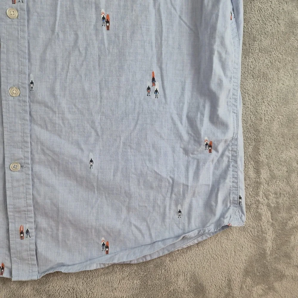 Banana Republic Shirt Mens Large Blue Slim Fit Luxe Poplin Surfer All Over Print